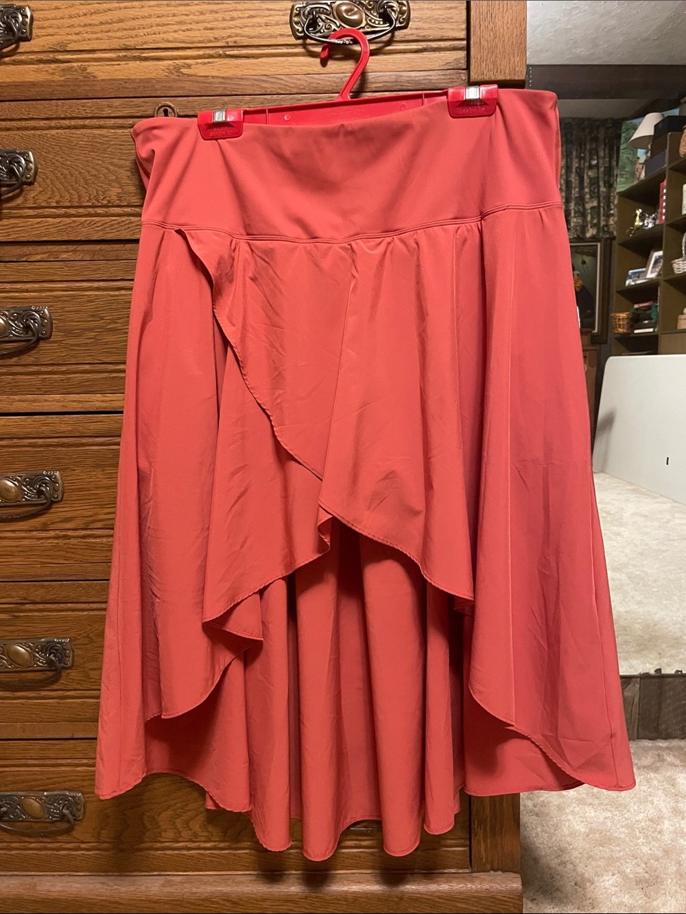 Women's Coral wrap  High-Low Skirt with attached stretchy shapewear style short